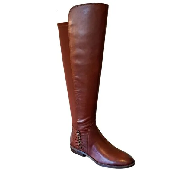 Vince Camuto Knee High Leather Upper Strappy Riding Boots Brown Color - NWT -5.5