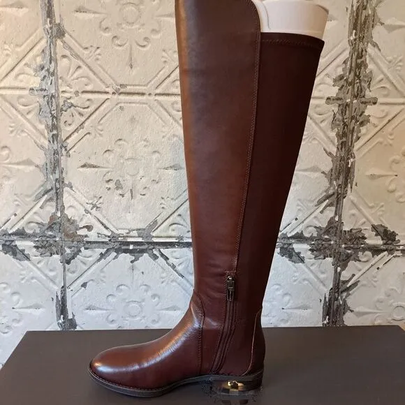 Vince Camuto Knee High Leather Upper Strappy Riding Boots Brown Color - NWT -5.5