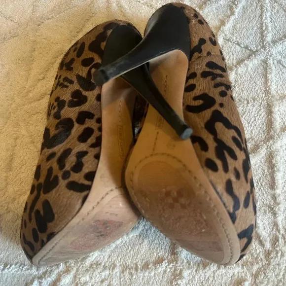 Vince Camuto Leopard Print Calf Hair Platform Ankle Bootie Stiletto Heels