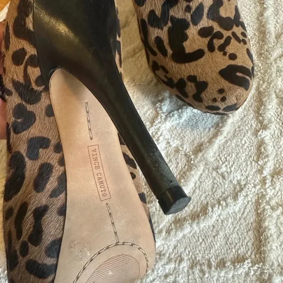 Vince Camuto Leopard Print Calf Hair Platform Ankle Bootie Stiletto Heels