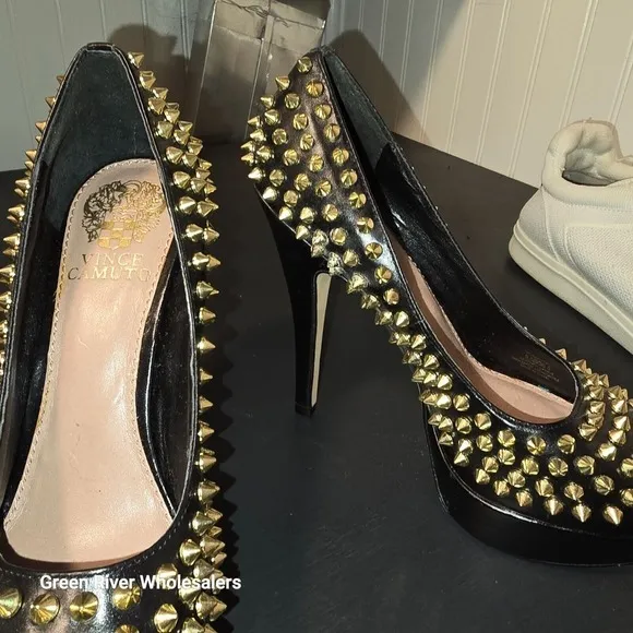 Vince‎ Camuto Madelyn Gold Spike Heels Shoes 6.5 Sexy Hot Role Play