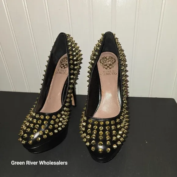 Vince‎ Camuto Madelyn Gold Spike Heels Shoes 6.5 Sexy Hot Role Play