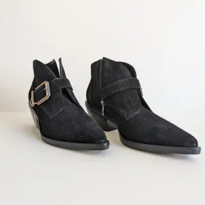 Vince Camuto Suede Ashena Ankle Boot Black Suede Mixed Metal Buckle - sz 10