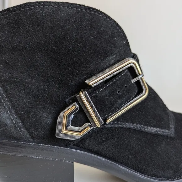 Vince Camuto Suede Ashena Ankle Boot Black Suede Mixed Metal Buckle - sz 10