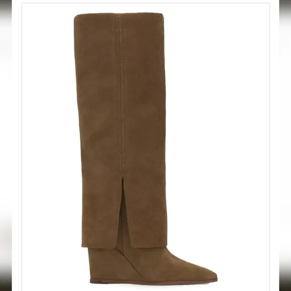 Vince Camuto Tibani Cuffed Tall Wedge Boot Nutmeg Verona 7.5M $249