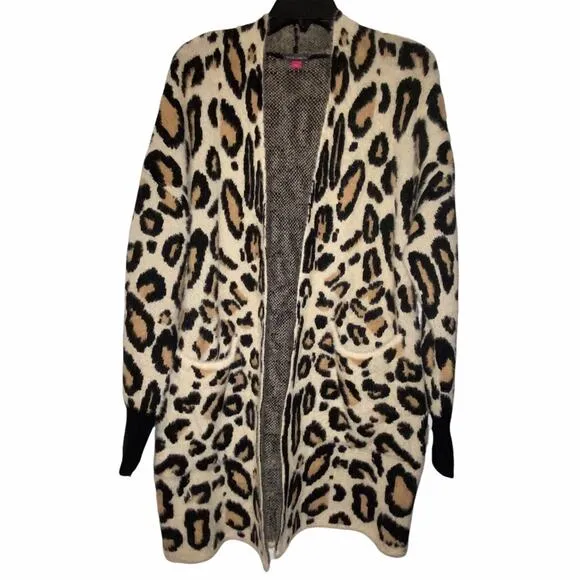 Vince Camuto Womens Cardigan Sweater Size Large leopard cheetah animal print