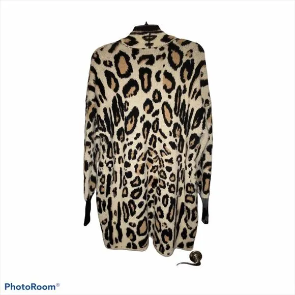 Vince Camuto Womens Cardigan Sweater Size Large leopard cheetah animal print