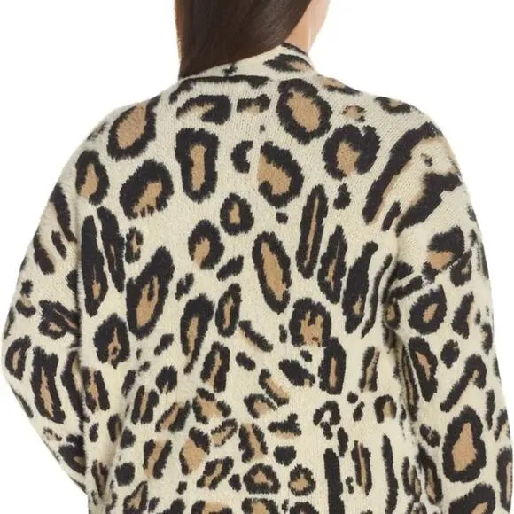 Vince Camuto Womens Cardigan Sweater Size Large leopard cheetah animal print