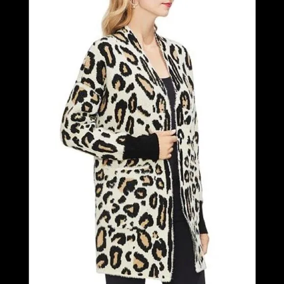Vince Camuto Womens Cardigan Sweater Size Large leopard cheetah animal print