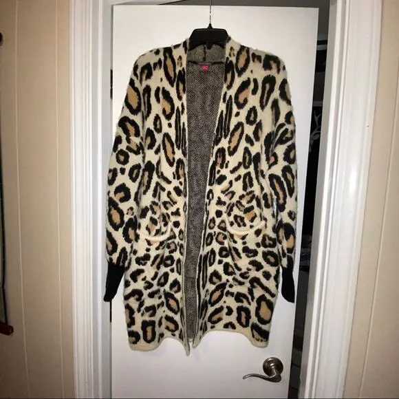 Vince Camuto Womens Cardigan Sweater Size Large leopard cheetah animal print