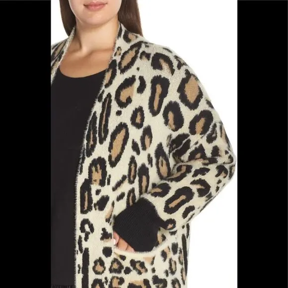 Vince Camuto Womens Cardigan Sweater Size Large leopard cheetah animal print