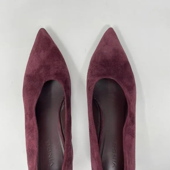 Vince Rafe Burgundy Wine Suede Leather Pointed Toe Classic Flare Heel Pumps 6
