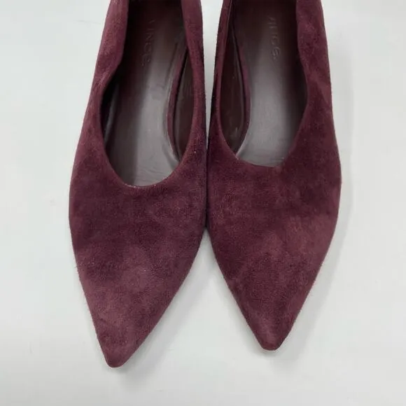 Vince Rafe Burgundy Wine Suede Leather Pointed Toe Classic Flare Heel Pumps 6