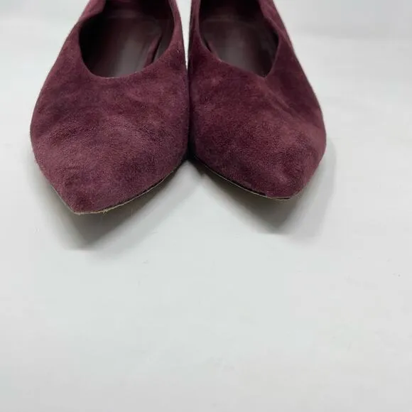 Vince Rafe Burgundy Wine Suede Leather Pointed Toe Classic Flare Heel Pumps 6