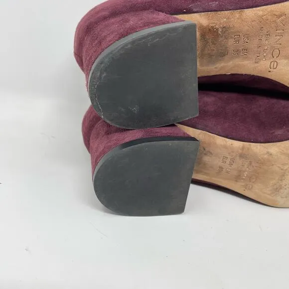 Vince Rafe Burgundy Wine Suede Leather Pointed Toe Classic Flare Heel Pumps 6