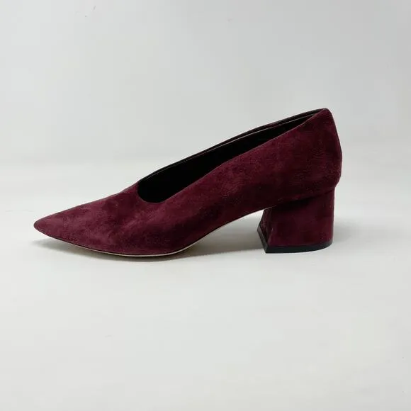 Vince Rafe Burgundy Wine Suede Leather Pointed Toe Classic Flare Heel Pumps 6