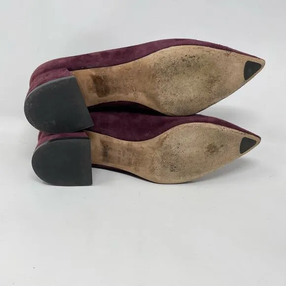 Vince Rafe Burgundy Wine Suede Leather Pointed Toe Classic Flare Heel Pumps 6