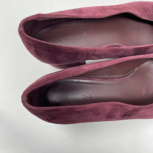 Vince Rafe Burgundy Wine Suede Leather Pointed Toe Classic Flare Heel Pumps 6