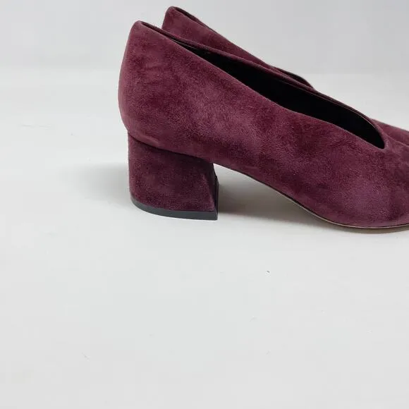 Vince Rafe Burgundy Wine Suede Leather Pointed Toe Classic Flare Heel Pumps 6