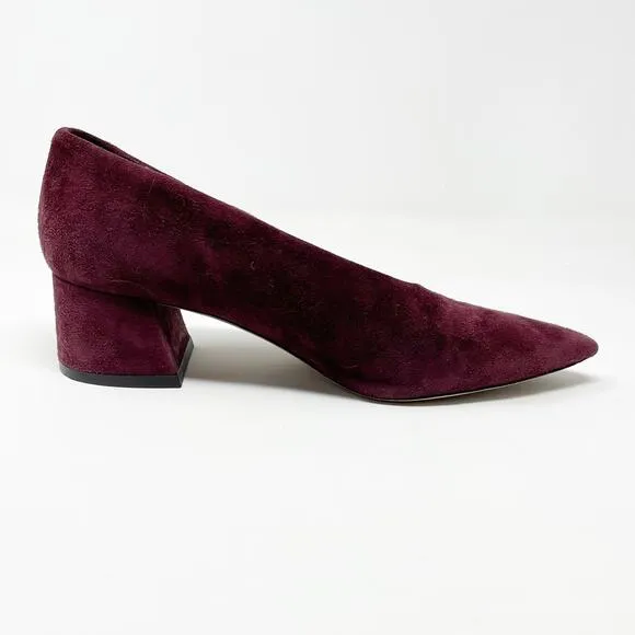 Vince Rafe Burgundy Wine Suede Leather Pointed Toe Classic Flare Heel Pumps 6