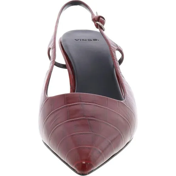 Vince Womens Bianca Red Padded Insole Leather Slingback Heels Shoes New