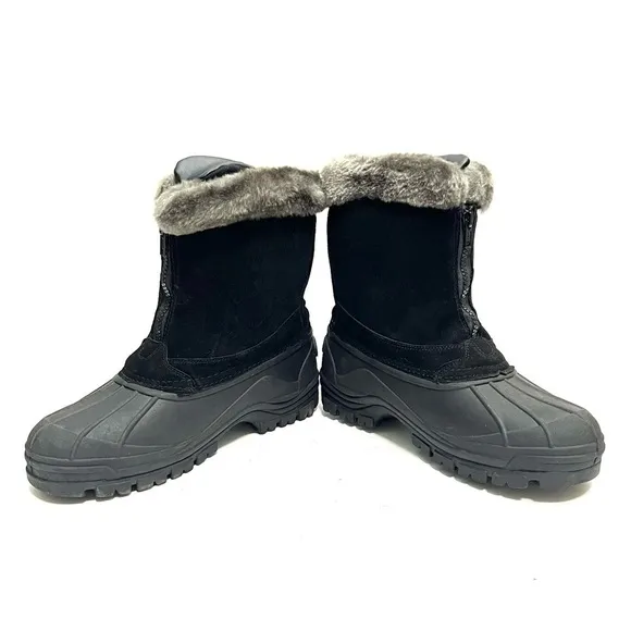 Vintage 1990s women’s black suede faux fur waterproof snow boots