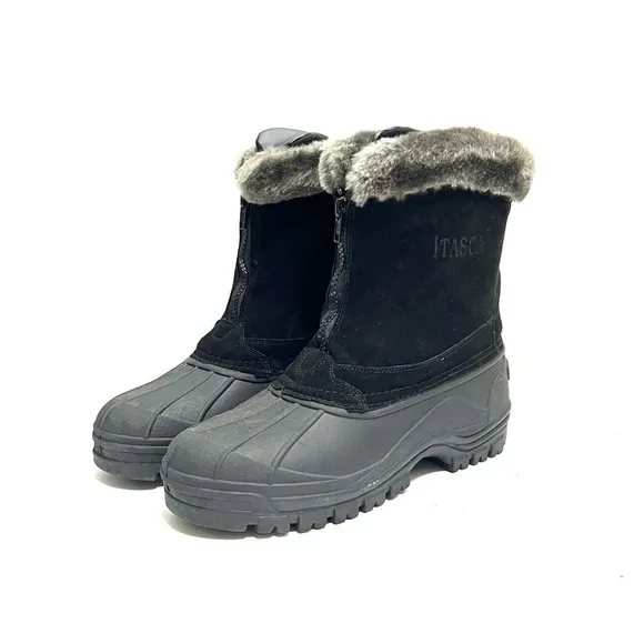Vintage 1990s women’s black suede faux fur waterproof snow boots