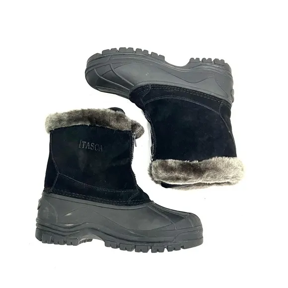 Vintage 1990s women’s black suede faux fur waterproof snow boots