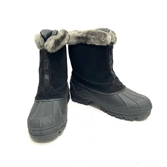 Vintage 1990s women’s black suede faux fur waterproof snow boots