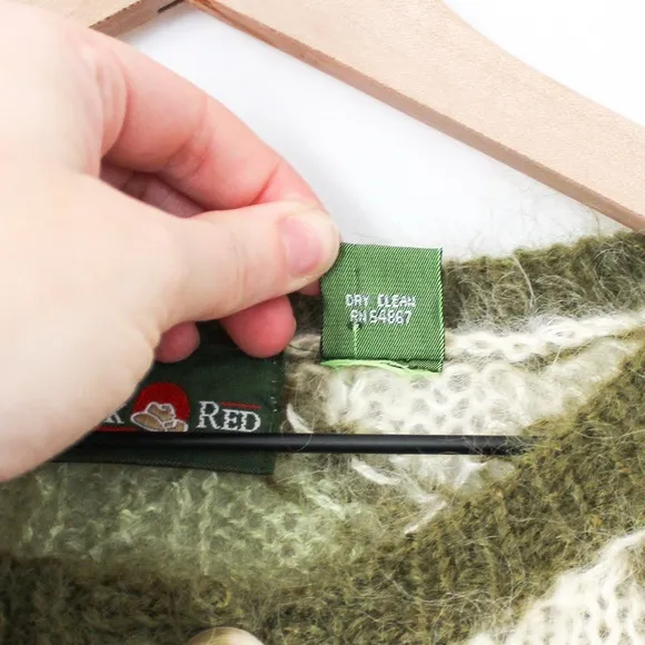 Vintage 80s Mohair Green and Yellow Diamond Button Front Cardigan Small