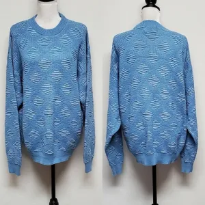 VINTAGE 80s Peconic Bay Traders Sky Blue Knit Geometric Print Crewneck Sweater