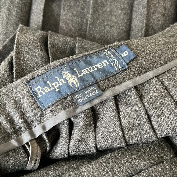 Vintage 80's Ralph Lauren 100% Wool Pleated Long Midi Long Charcoal Gray Size 6