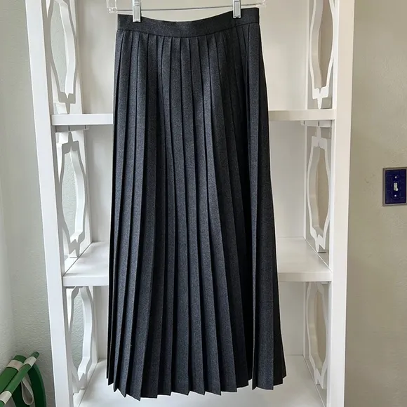 Vintage 80's Ralph Lauren 100% Wool Pleated Long Midi Long Charcoal Gray Size 6