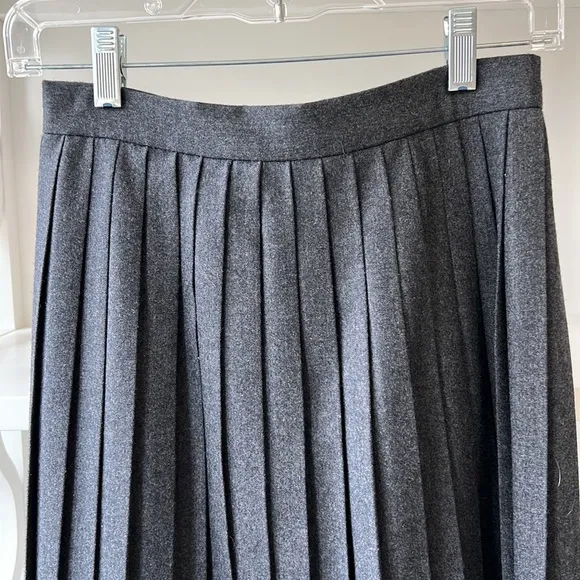 Vintage 80's Ralph Lauren 100% Wool Pleated Long Midi Long Charcoal Gray Size 6