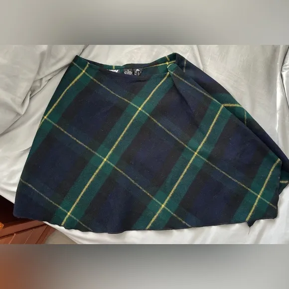 Vintage 90s Donna Karan Lambswool Plaid Wrap Around Asymmetrical Skirt