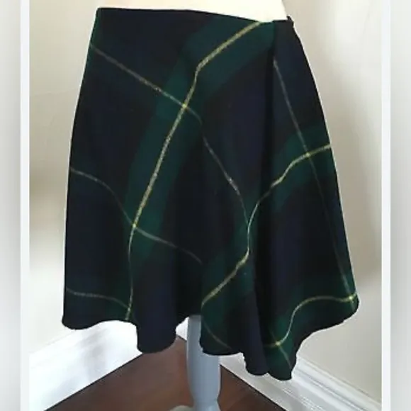 Vintage 90s Donna Karan Lambswool Plaid Wrap Around Asymmetrical Skirt