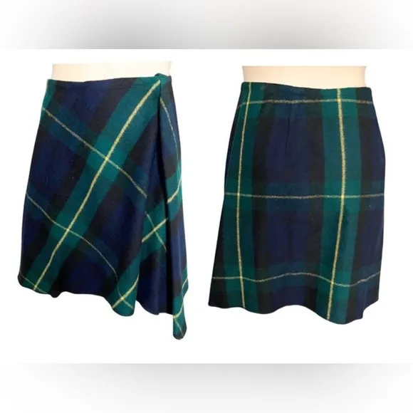 Vintage 90s Donna Karan Lambswool Plaid Wrap Around Asymmetrical Skirt
