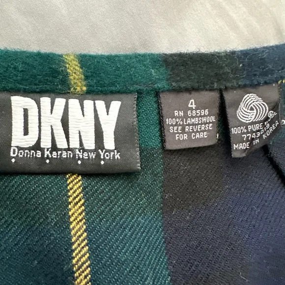 Vintage 90s Donna Karan Lambswool Plaid Wrap Around Asymmetrical Skirt