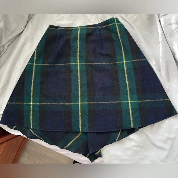 Vintage 90s Donna Karan Lambswool Plaid Wrap Around Asymmetrical Skirt