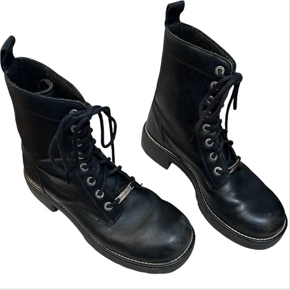 Vintage 90s Harley Davidson black leather lace-up combat boots in size US 10