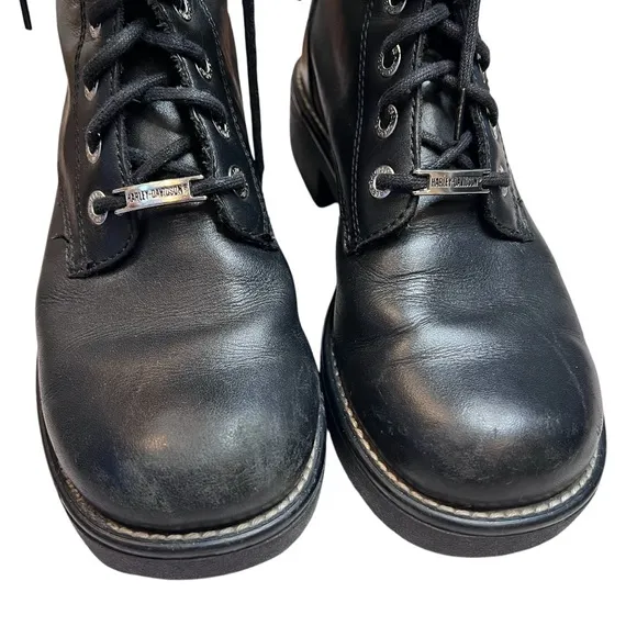 Vintage 90s Harley Davidson black leather lace-up combat boots in size US 10