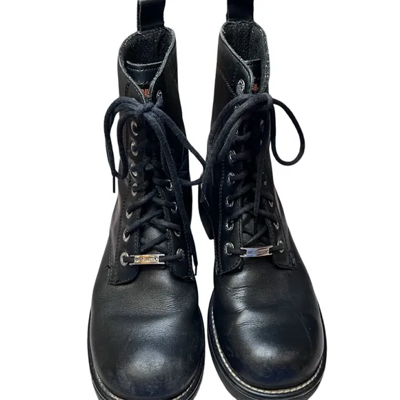 Vintage 90s Harley Davidson black leather lace-up combat boots in size US 10