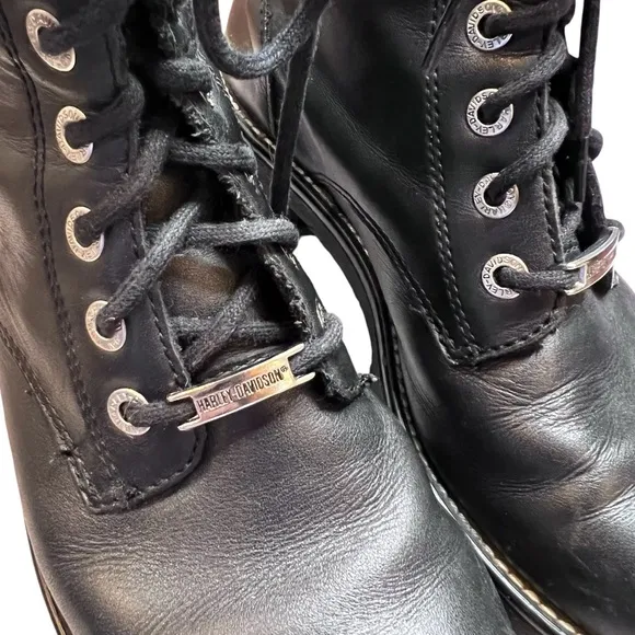 Vintage 90s Harley Davidson black leather lace-up combat boots in size US 10