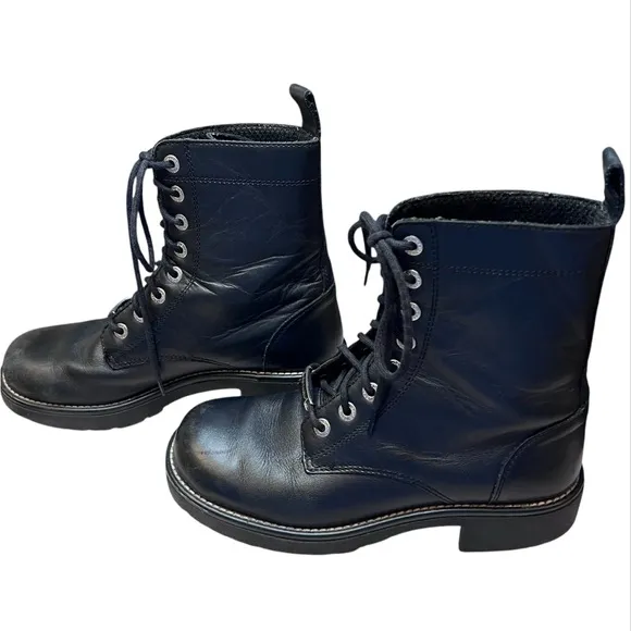 Vintage 90s Harley Davidson black leather lace-up combat boots in size US 10