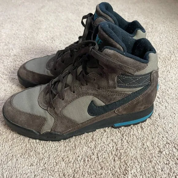 Vintage 90s Nike Caldera Hiking Boots Suede Black Brown Blue High Top Gorp Sz8.5