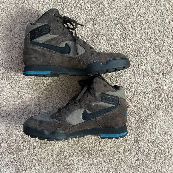 Vintage 90s Nike Caldera Hiking Boots Suede Black Brown Blue High Top Gorp Sz8.5