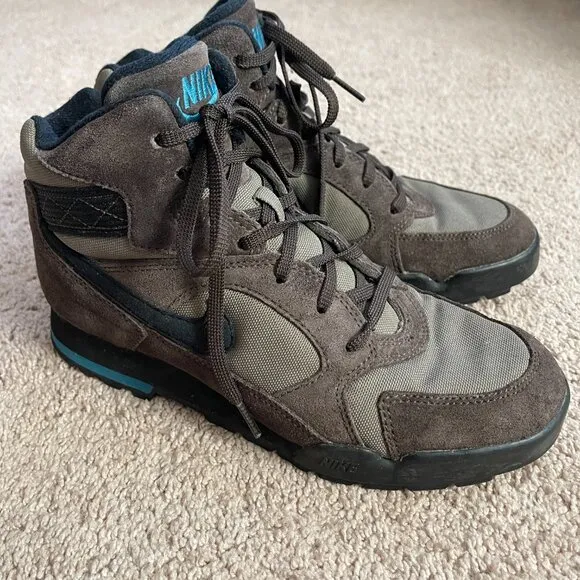 Vintage 90s Nike Caldera Hiking Boots Suede Black Brown Blue High Top Gorp Sz8.5