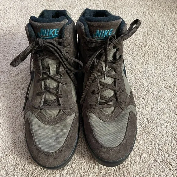 Vintage 90s Nike Caldera Hiking Boots Suede Black Brown Blue High Top Gorp Sz8.5