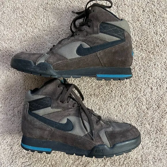 Vintage 90s Nike Caldera Hiking Boots Suede Black Brown Blue High Top Gorp Sz8.5