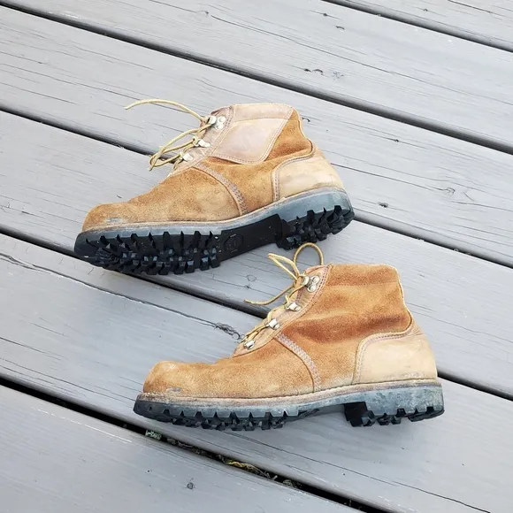 Vintage 90s y2k Brown Roughout Suede Leather Mountaineering Hiking Boots 8